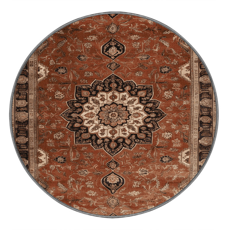 Machine Washable Persian Brown Area Rug, Round 7'