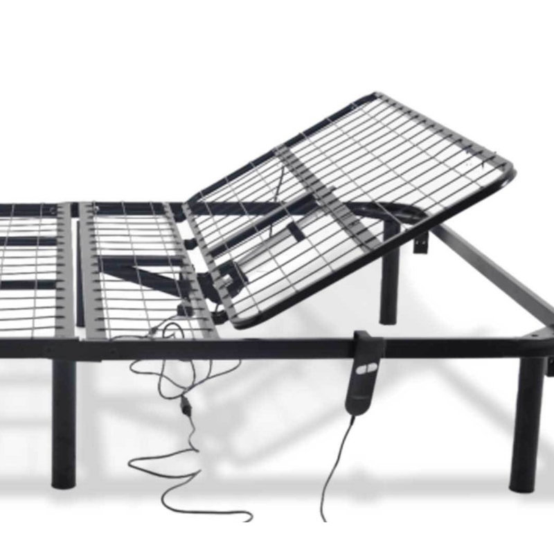 Lit double ajustable noir avec fonction tête haute uniquement, construction en acier fiable, installation simple et rapide, capacité de 850 lb, profondeur de 75 po, largeur de 53 po, hauteur de 14 po, lit double, base noire, ajustement seulement, cadre