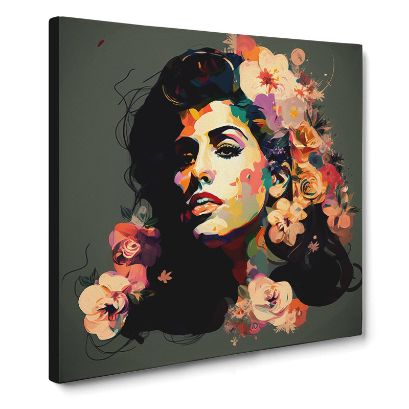 Amy Winehouse Floral Art - Print, 35cm H x 35cm W x 3cm D
