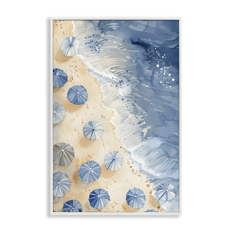 Parapluie de plage bleu aérien, estampe numérique, design par LSR Design Studio, H 24 po x l 16 po