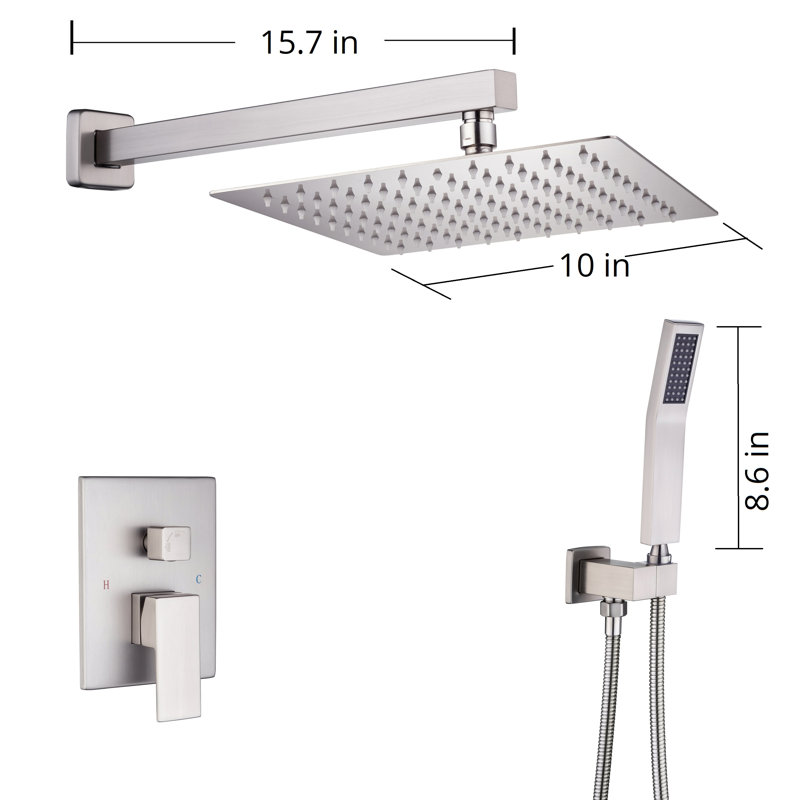 Brushed Nickel Wall Mounted Shower System with Handheld
