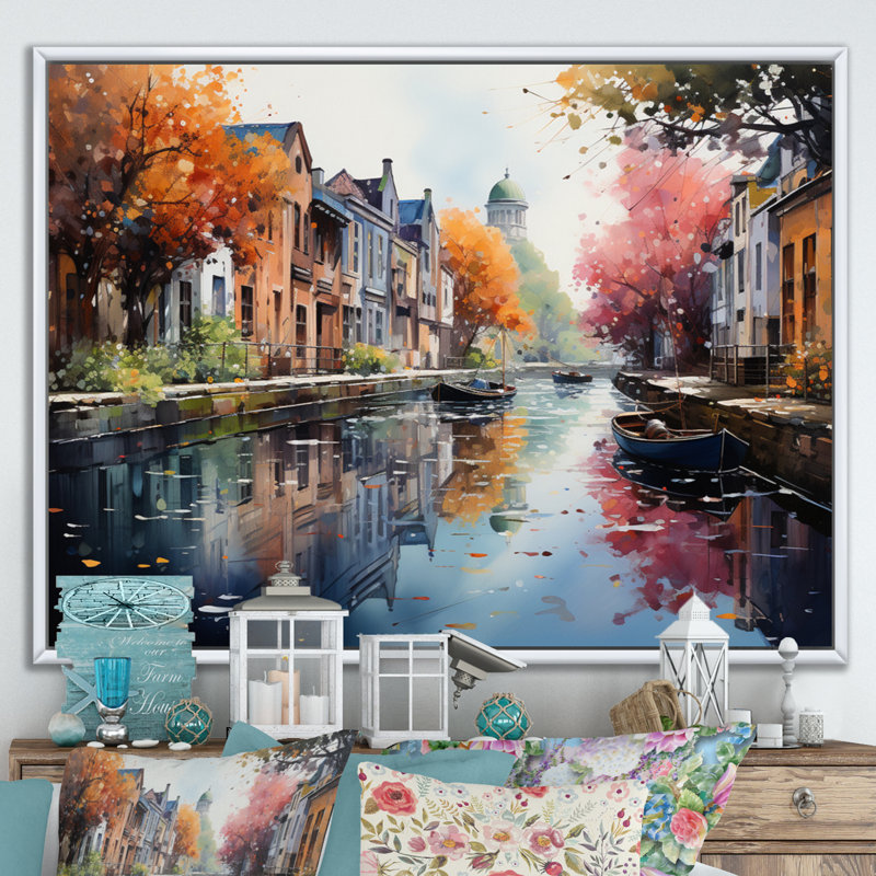 Pointillisme du canal rose vibrant - impression, H 30 po x l 40 po x P 1,5 po, Cadre flottant blanc