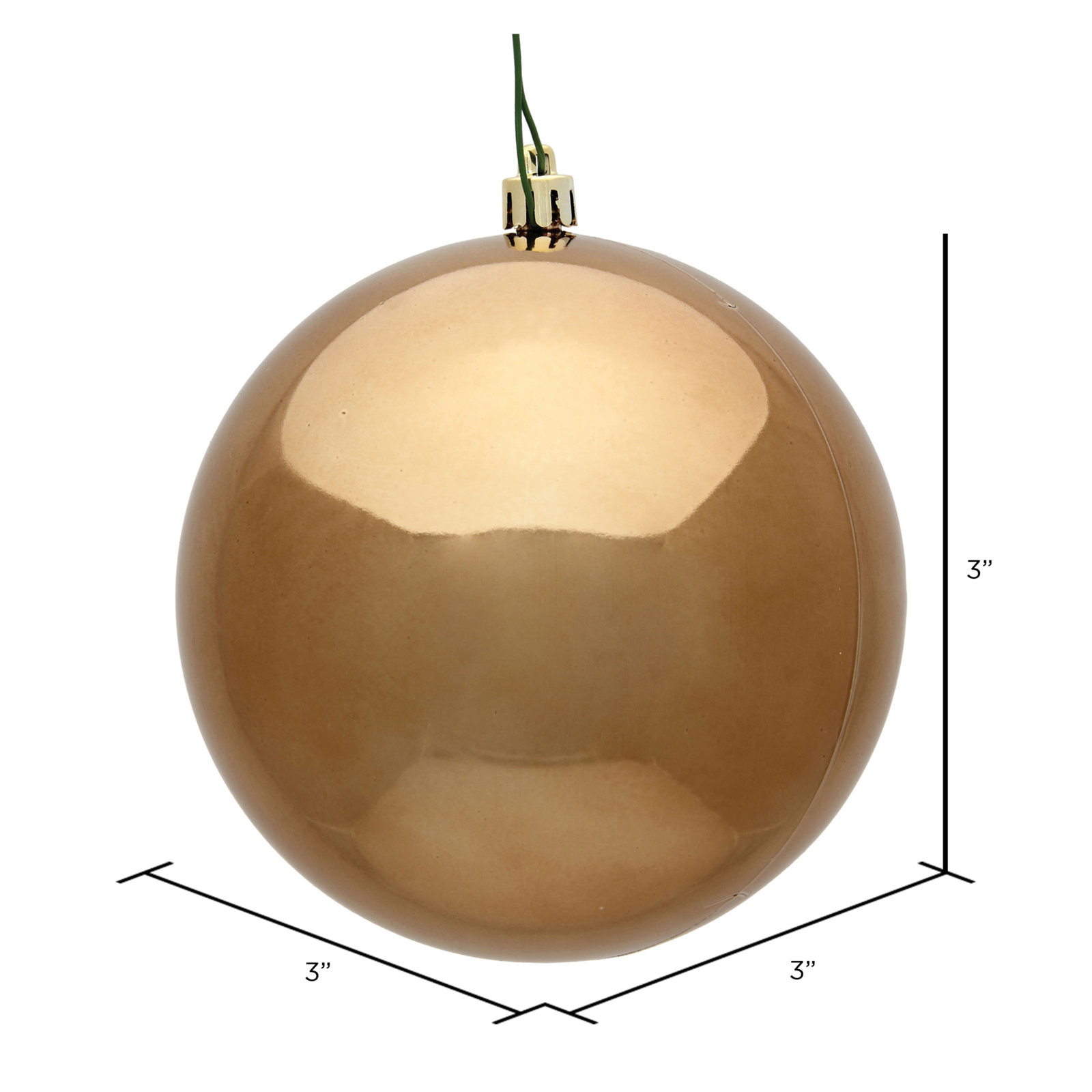 Holiday Décor Ball Ornament, Mocha Shiny, 3" H x 3" W x 3" D