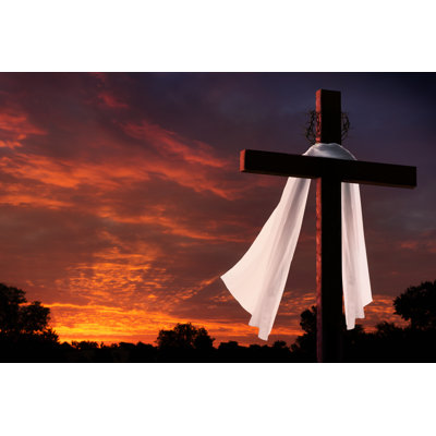 Dramatic Lighting on Christian Easter Morning Cross at Sunrise 1 Piece Wrapped Canvas Wall Art