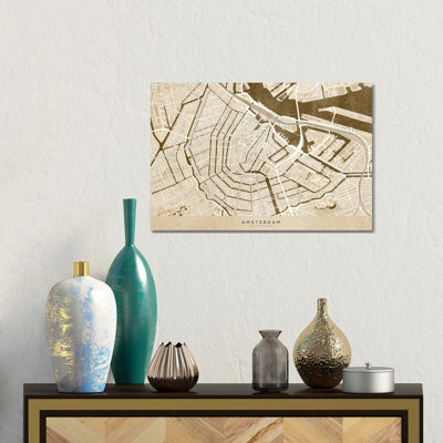 Sepia Vintage Map Of Amsterdam by Blursbyai - Gallery-Wrapped Canvas Giclée on Canvas