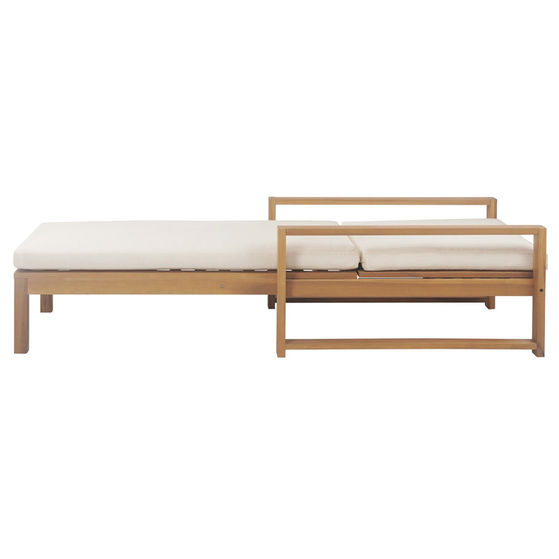 Méridienne d'extérieur, méridienne à 5 positions, méridienne de patio avec coussin et dossier réglable, Teck clair