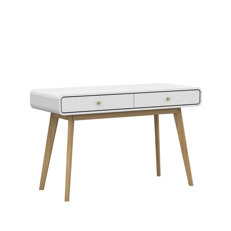 Bureau d'écriture avec tiroirs Jenniya, Blanc / Chêne clair
