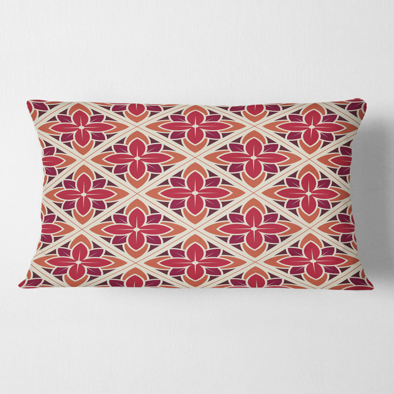 Coussin décoratif rétro à motif floral Mid-Century, Rouge