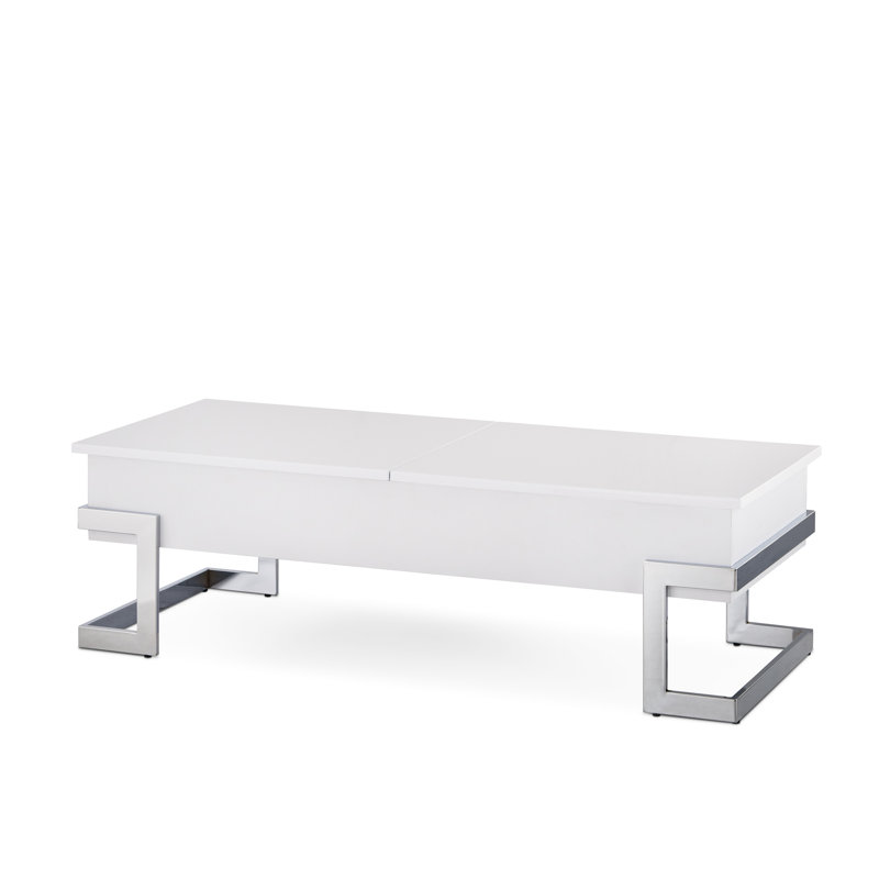 Table basse blanche ultrabrillante avec fonction relevable pratique, Blanc