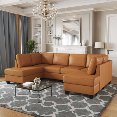 Faux Leather U - Shaped Modular Sectional Sofa