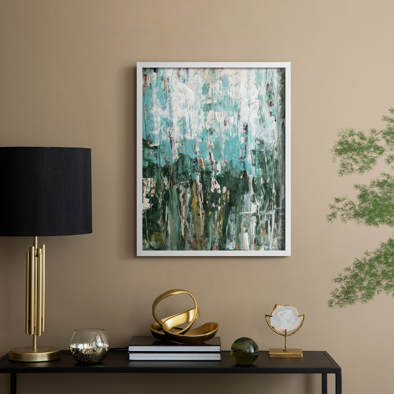 «Abstract Turquoise Forest II», reproduction encadrée - bois massif, H 21 po x l 17 po, Cadre blanc