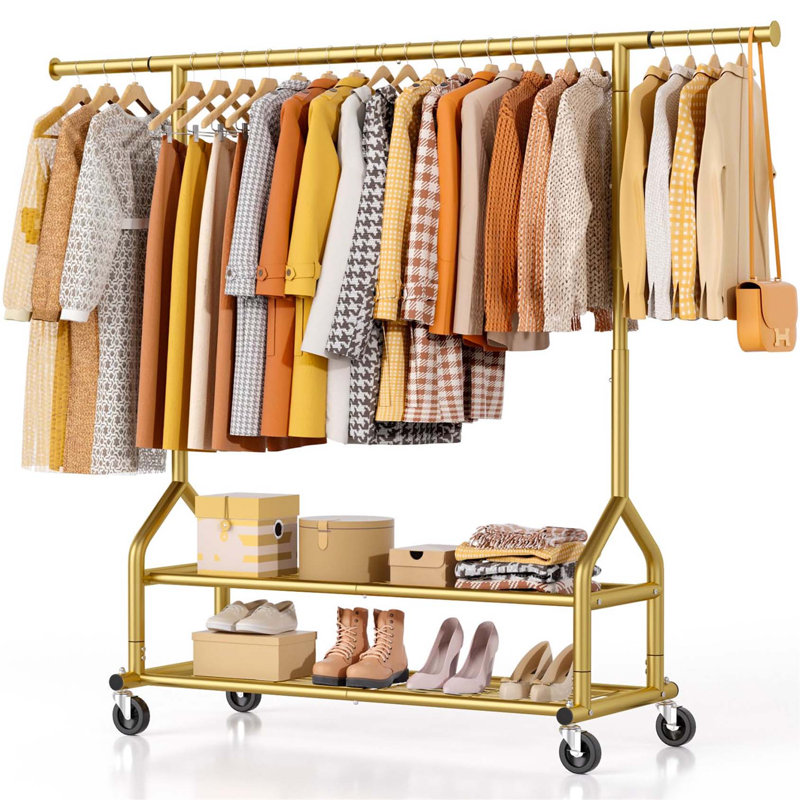 Bonville Adjustable Rolling Clothing Rack, Gold