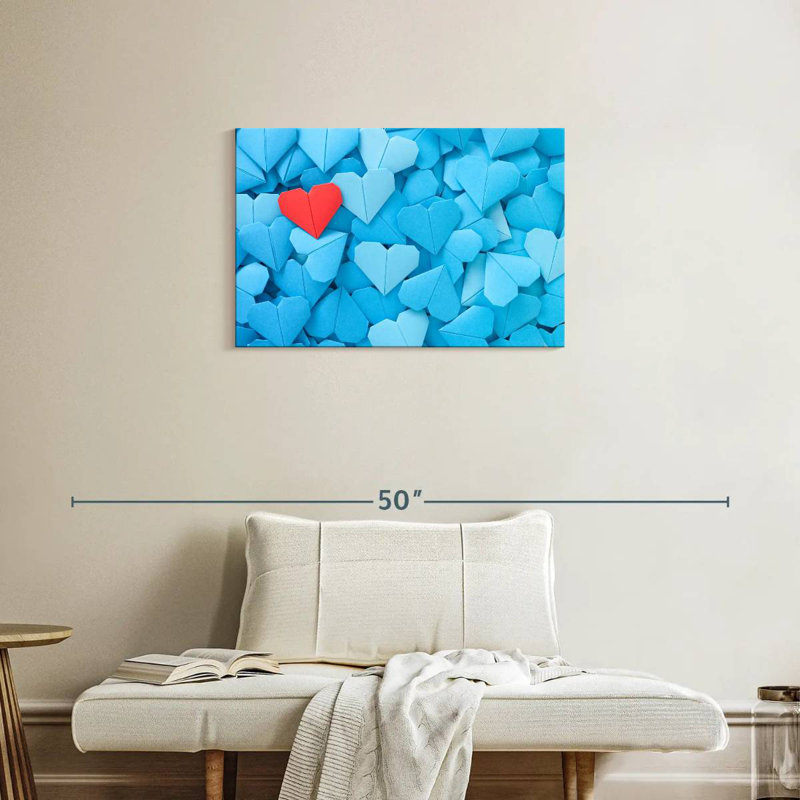 Hardie cœurs d'origami rouge et bleu, H 20 po x l 30 po