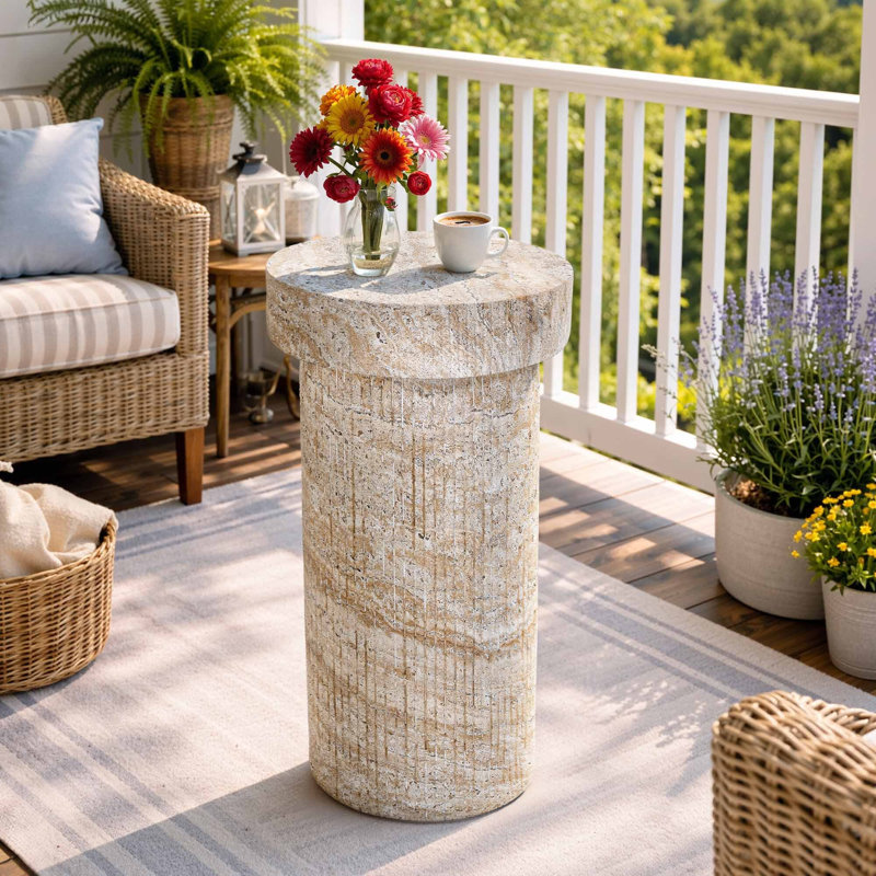 Table de bout 24 po 3-en-1 à piédestal pour bord de piscine, balcon, salon, beige