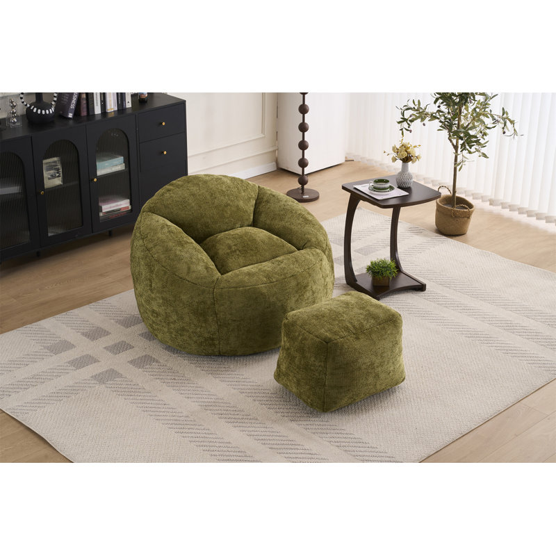 Fauteuils à billes en mousse pour l'intérieur et l'extérieur, Chenille vert olive