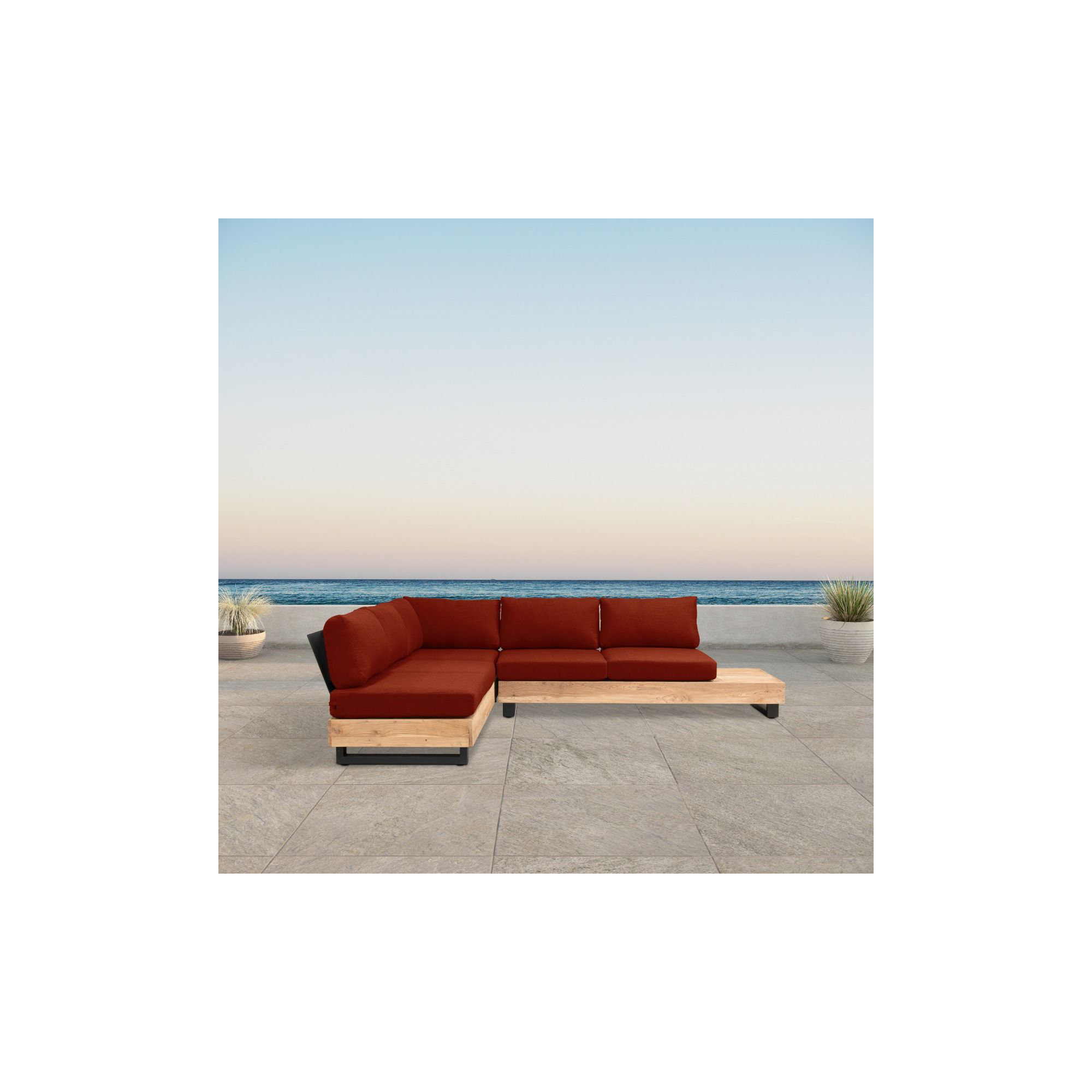 Combes 5 - Person Modular Patio Conversation Set with Sunbrella® Cushions, Canvas Henna Sunbrella® Canvas