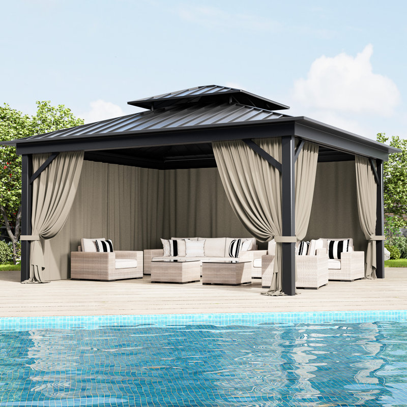 Rideaux à 4 panneaux latéraux pour pavillon de jardin, seulement rideaux, H 78,74 po x l 192 po x P 144 po, Crème, crème