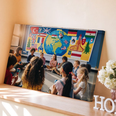 Canvas A Vibrant Multicultural Scene Set In A Colorful Classroom Filled Wall Art With Children Of Various Ethnicities Engaged In Music Canvas Wall Art