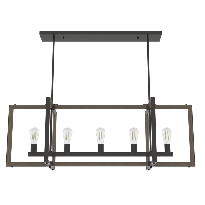 Woodburn 5 Light Linear Geometric Chandelier, Noble Bronze