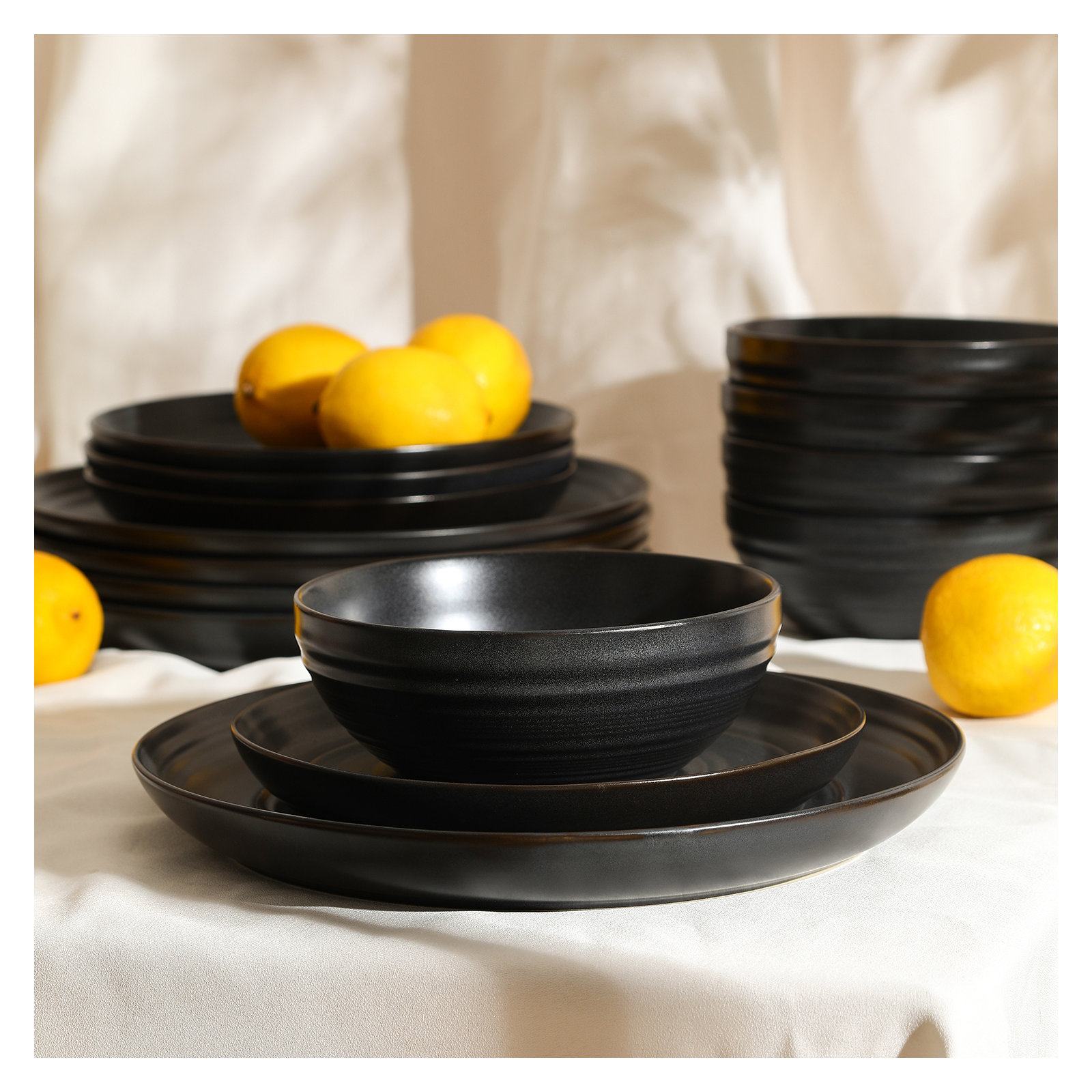 Stone Lain Elio 12-Piece Dinnerware Set Stoneware, Black
