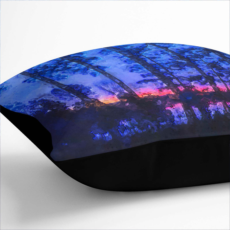 Sunset Through the Trees Cushion with Filling, 55cm H x 55cm W x 20cm D, Black