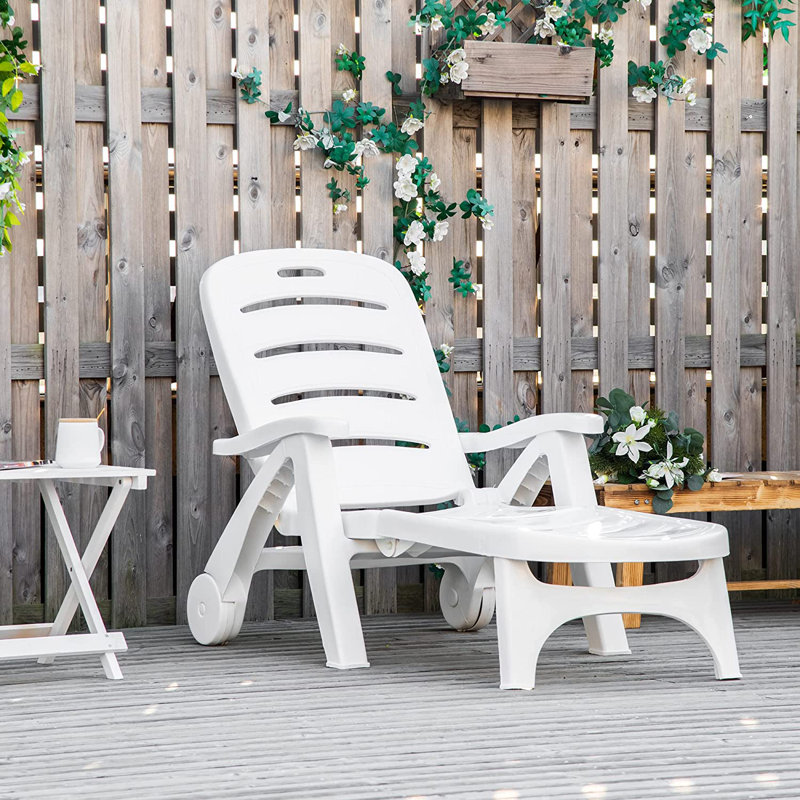 Beya Folding Sun Lounger with Wheels White