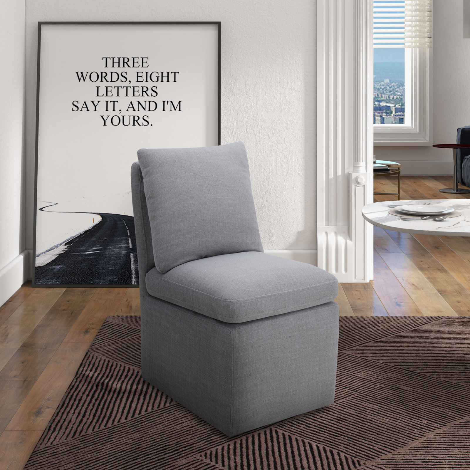 Alayaa Linen Side Chair, Effie Gray Performance Linen