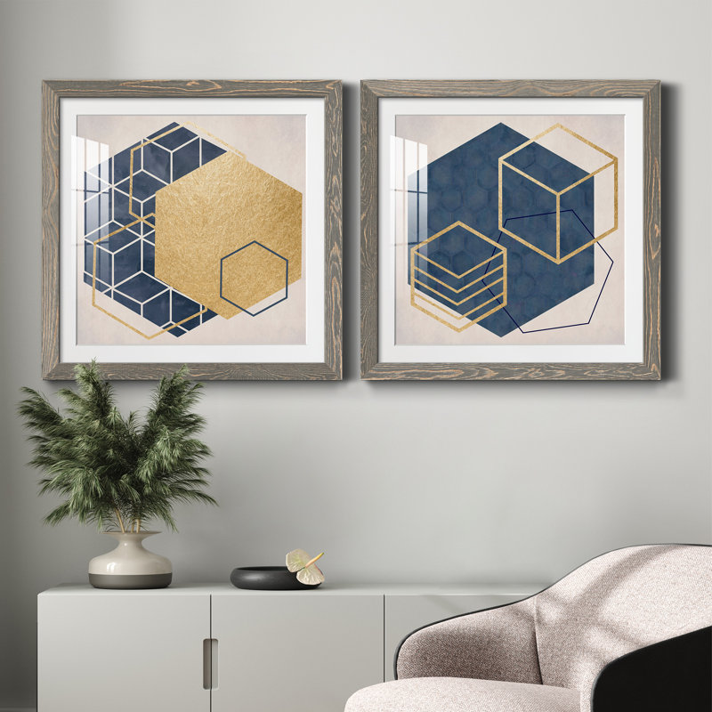 Geo I - ensemble de 2 impressions encadrées, H 27,5 po x l 55 po x P 1,5 po, Encadré gris