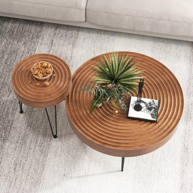 Ensemble de 2 tables basses rondes en bois massif
