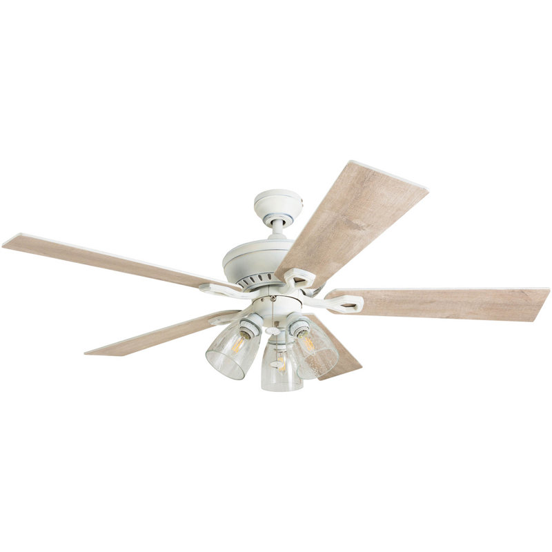Ventilateur de plafond 52 po Glenmont, Blanc vieilli avec pales en chêne naturel