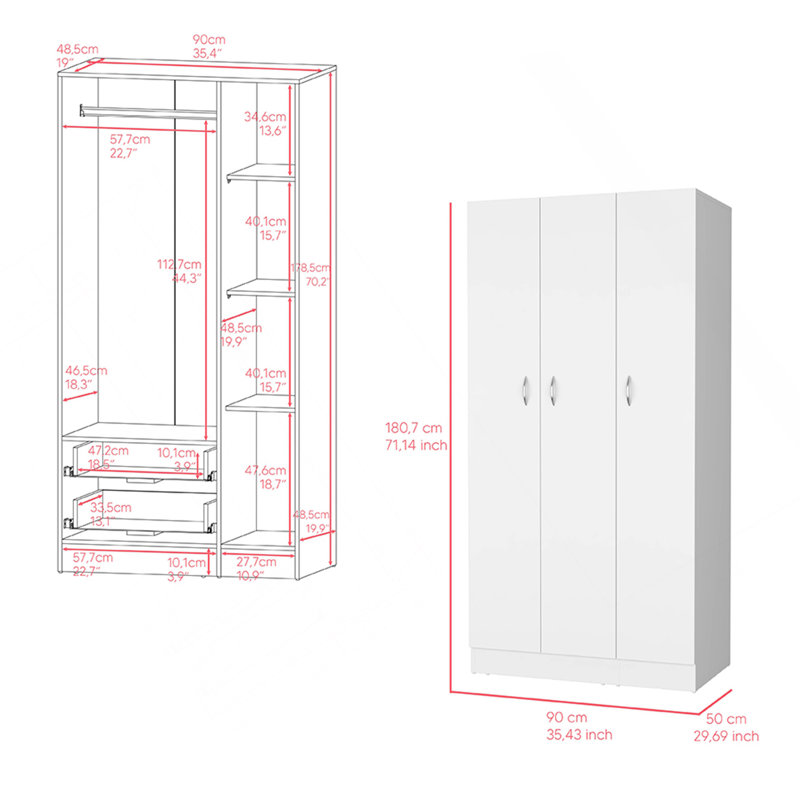 Garde-robe Erie, chambre à coucher, blanc, Blanc