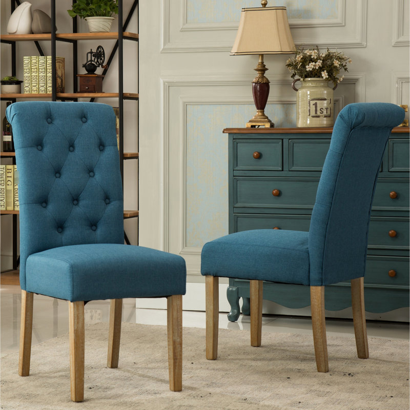 Ensemble de 2 chaises de salle à manger en bois capitonné Habit, bleu