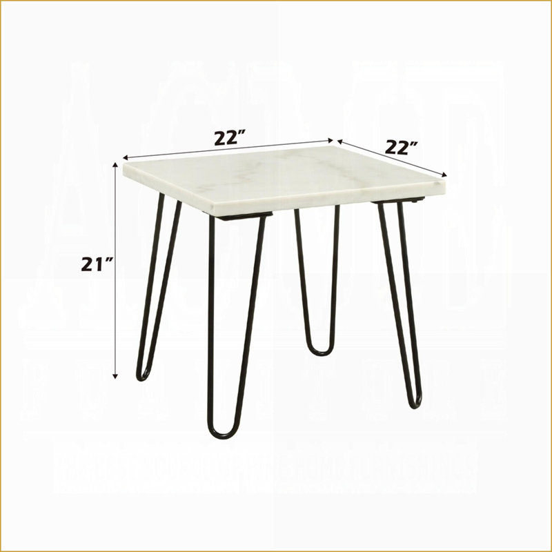 Table basse moderne en marbre blanc pour le salon, pieds en métal noir, assemblage facile, Blanc, Noir