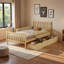 Lit plateforme en bois avec garde-corps et 2 tiroirs de rangement-1024330754
