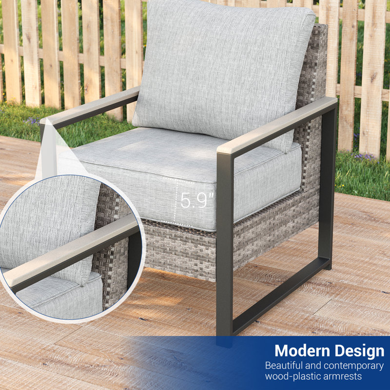 Ensemble de canapés de patio 4 pièces avec table basse, rotin en osier PE pour terrasse, Gris plomb