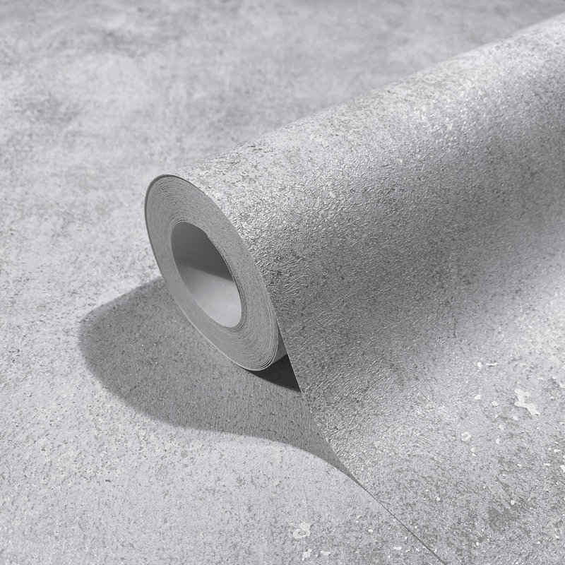 Textures Collection Industrial Distressed Plain Metallic Elements Finish Wallpaper Roll, Gray