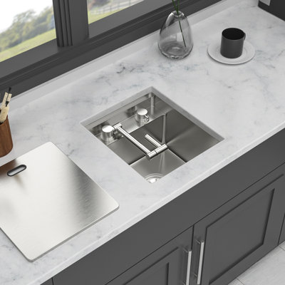 Undermount bar Sink with folding faucet - 15 x 17 x 9 inch Single Bowl 16 Gauge Stainless Steel Kitchen Sinks