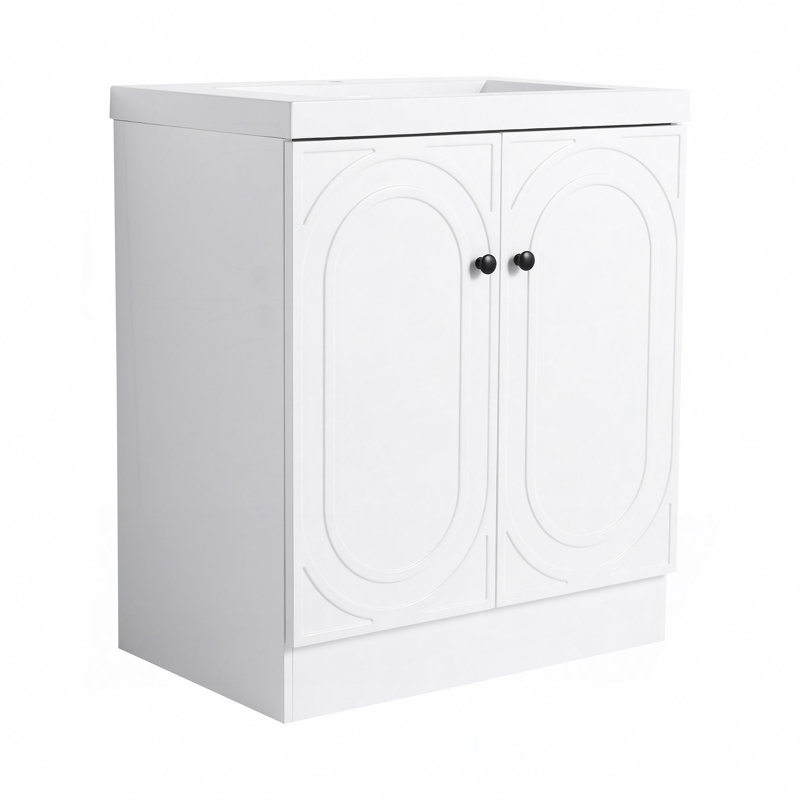 Meuble-lavabo autoportant avec lavabo en résine et 2 portes d'armoire à fermeture en douceur