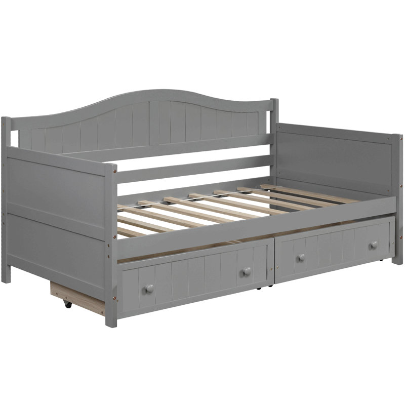 Twin Wooden Daybed With 2 Drawers, Sofa Bed For Bedroom Living Room,No Box Spring Needed, Gray