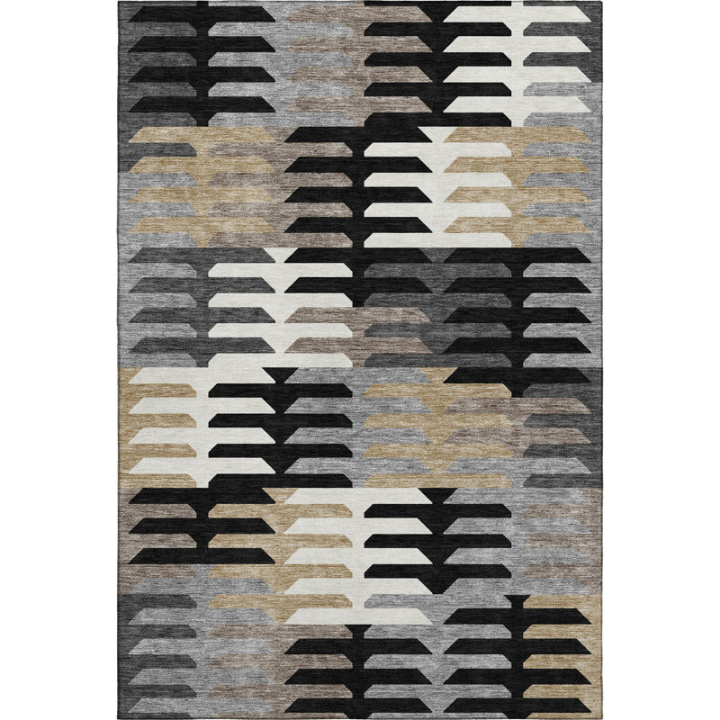 Premium Machine Washable Mayfield AMF2328 Geometric Rug, 9' x 12', Black