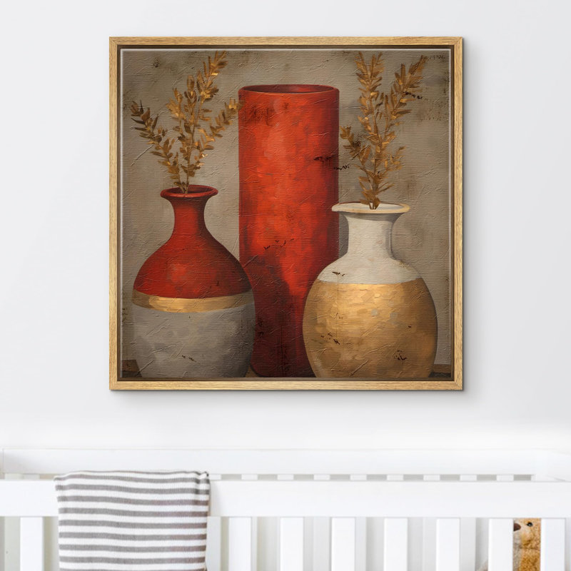 "Vases en pot rouge et or classiques en céramique dans des tons chauds, décor rustique classique, art pastel" sur, Naturel