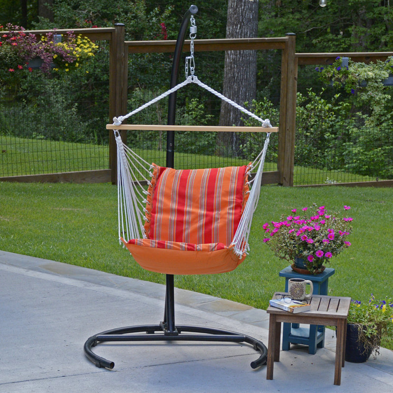 Sunbrella Multicolor Hanging Chair with Cushions and Hardwood Spreader Bars