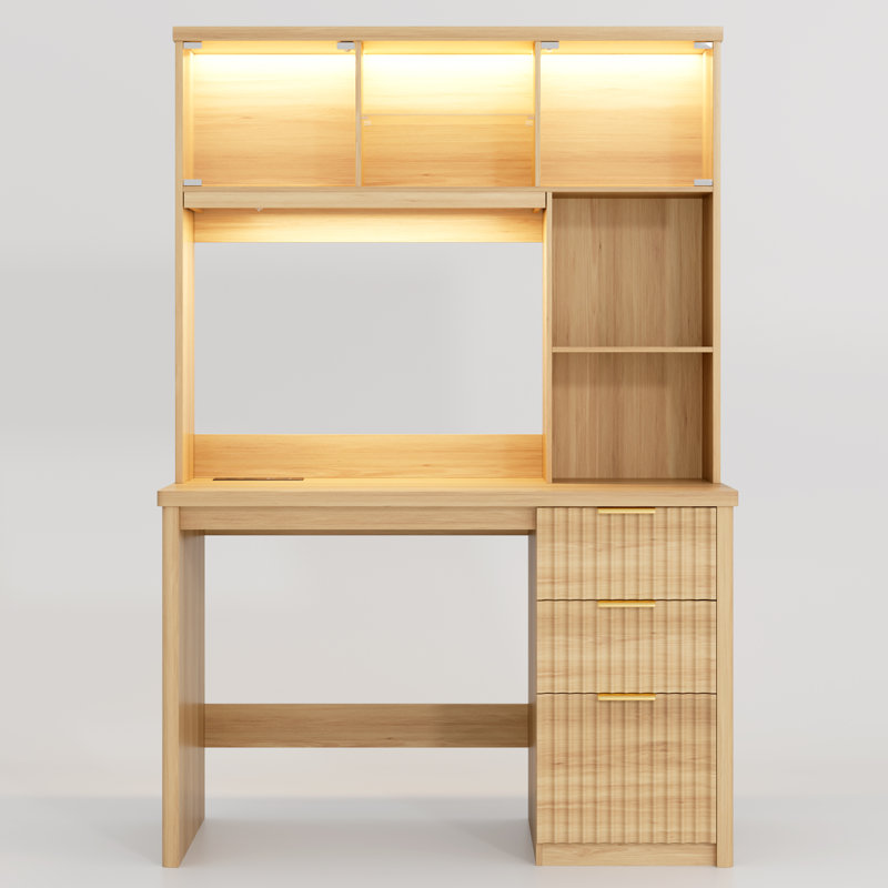 Computer Desk with Power Outlet, Oak
