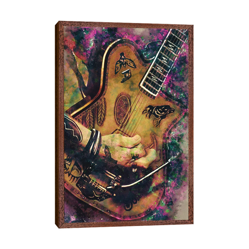 Johnny Depp's Electric Guitar - Painting on Canvas, Classic Brown Wood Floater Framed, 66.04cm H x 45.72cm W x 3.81cm D