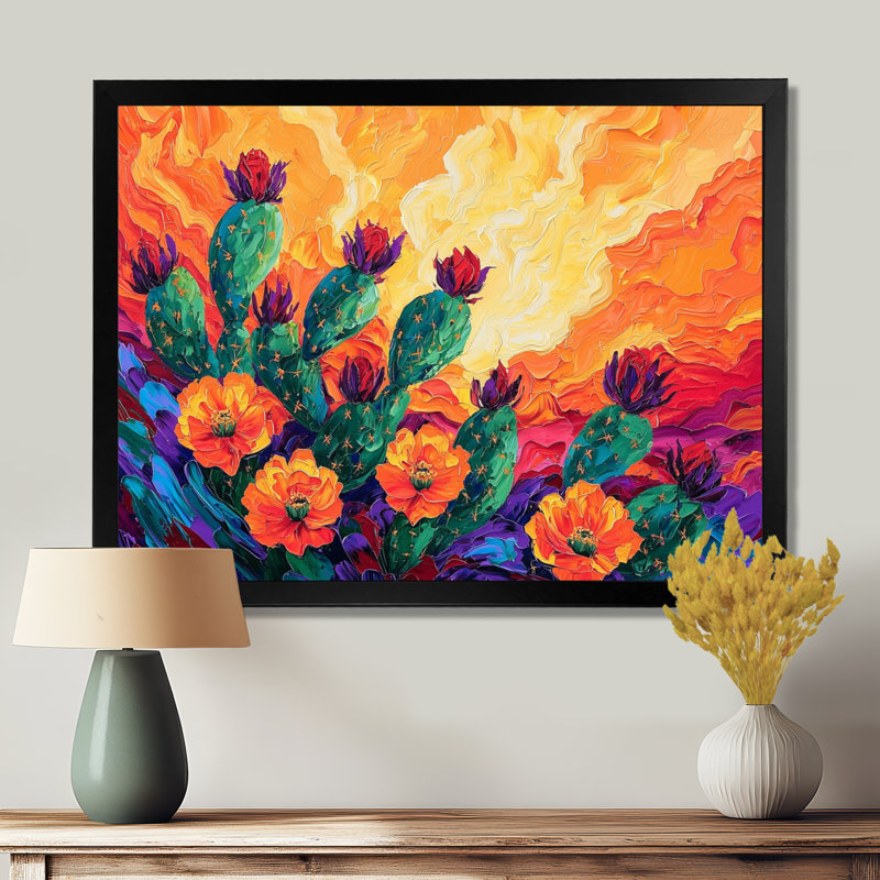 Cactus prickly poire au coucher du soleil - cactus floral, H 30 po x l 40 po, Noir
