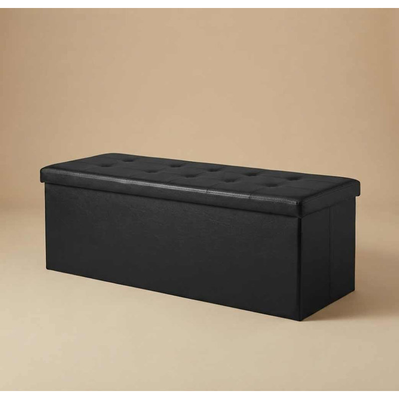 45 Inch Collapsible Storage Ottoman – Sit, Store & Save Space - Black