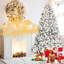 Arbre de Noël 7,5 pi avec motif floqué, 550 lumières UL, 49 pin véritable, branches enneigées, 1474 pointes, assemblage à charnières, support en métal stable - centre de table avec structure, décor rustique des Fêtes