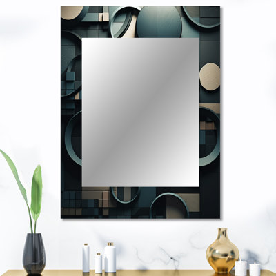 Teal Fragmented Forms - Miroir décoratif cubique, miroir mural sarcelle, impression d'art en métal