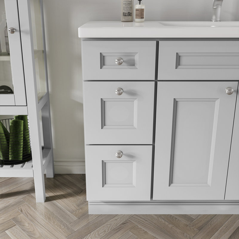 Armoire de salle de bain en bois massif prête à assembler avec tiroir Shaker - comptoir non inclus, Blanc Newport