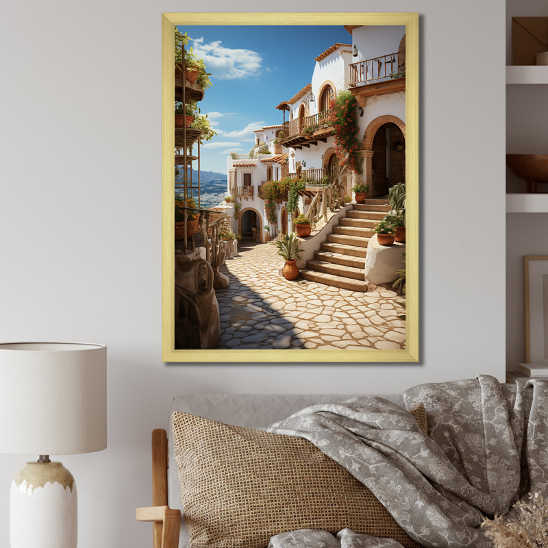 Espagne Espagne Village III - impression, Encadrement doré, H 32 po x l 24 po x P 1 po